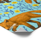 Vossen en boterbloemen op zwembad blauw poster (Hoek)