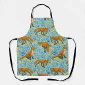 Vossen en boterbloemen op zwembad blauw schort (Voorkant)