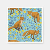 Vossen en boterbloemen op zwembad blauw servet (Voorkant)