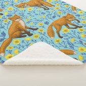 Vossen en boterbloemen op zwembad blauw sherpa deken (3/4)