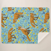 Vossen en boterbloemen op zwembad blauw sherpa deken (Voorkant (horizontaal))