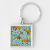 Vossen en boterbloemen op zwembad blauw sleutelhanger (Voorkant)