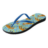 Vossen en boterbloemen op zwembad blauw teenslippers (Schuin)
