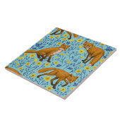 Vossen en boterbloemen op zwembad blauw tegeltje (Zijkant)