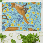 Vossen en boterbloemen op zwembad blauw theedoek (Gevouwen)