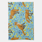 Vossen en boterbloemen op zwembad blauw theedoek (Verticaal)