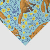 Vossen en boterbloemen op zwembad blauw tissuepapier (Detail)