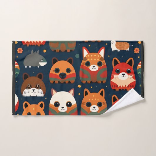 Vossen en katten in het bos Retro Patroon Bad Handdoek (Handdoek)