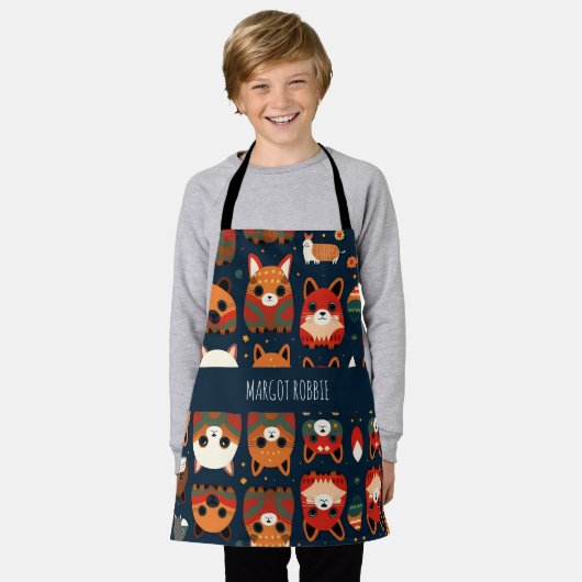 Vossen en katten in het bos Retro Patroon Schort (Gedragen)