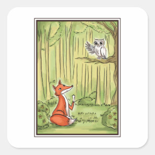 Vossen en kippen in een bos vierkante sticker