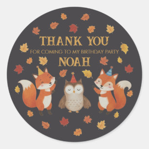 Vossen en Uil Bosbodem Herfst Kinderen Verjaardags Ronde Sticker