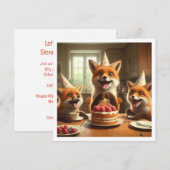 Vossen eten taart, vossen verjaardag uitnodiging (Voorkant / Achterkant)