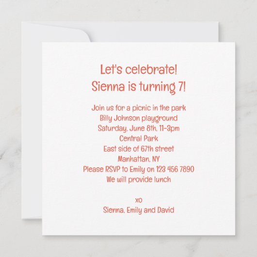 Vossen eten taart, vossen verjaardag uitnodiging (Achterkant)