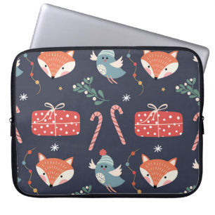 Vossen & Geschenken: Kerstmis Naadloos Patroon Laptop Sleeve