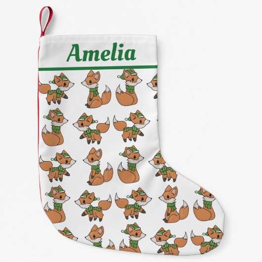 Vossen in de winter sjaals gepersonaliseerd kleine kerstsok (Voorkant)