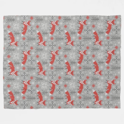 Vossen in het winterbos Scandinavische Kerstmis Fleece Deken (Voorkant (Horizontaal))