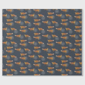 vossen met grote sneeuwvlokken op donkerblauw cadeaupapier (Vlak)