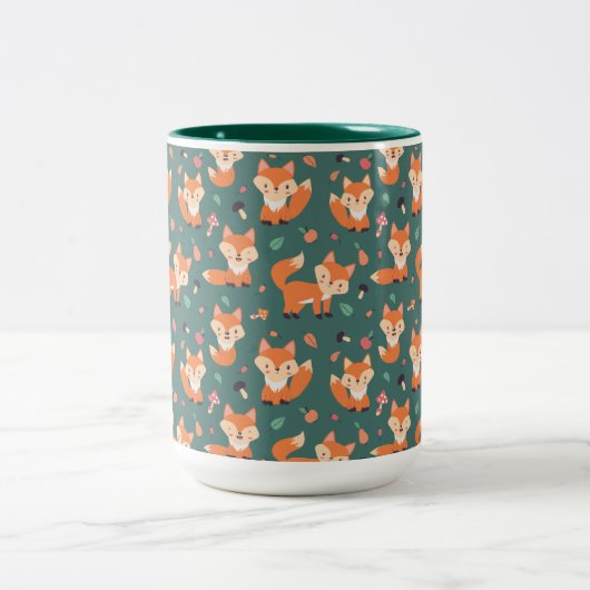 Vossen op bos groen, schattig patroon tweekleurige koffiemok (Center)