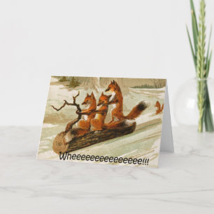 vossen op slee feestdagen kaart