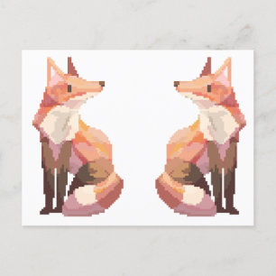 Vossen pixelart, Fox Pixel art  Briefkaart
