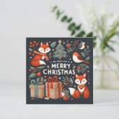Vossen, Robins, geschenkdozen Vrolijk kerstfeest Feestdagenkaart (Staand voorkant)