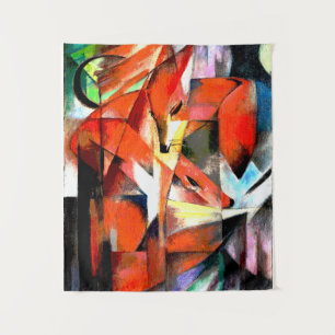 Vossen schilderij van Franz Marc in digitale kleur Wandkleed