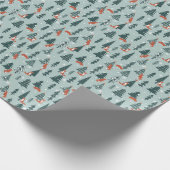 Vossen, spar-bomen, winter, kleurrijk patroon cadeaupapier (Hoek)