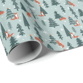 Vossen, spar-bomen, winter, kleurrijk patroon cadeaupapier (Rol Hoek)