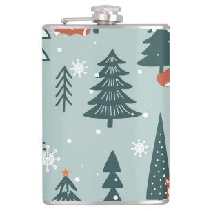Vossen, spar-bomen, winter, kleurrijk patroon heupfles