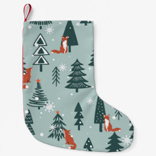 Vossen, spar-bomen, winter, kleurrijk patroon kleine kerstsok