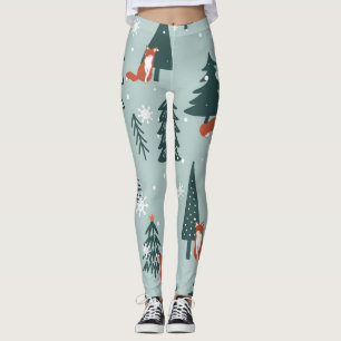 Vossen, spar-bomen, winter, kleurrijk patroon leggings