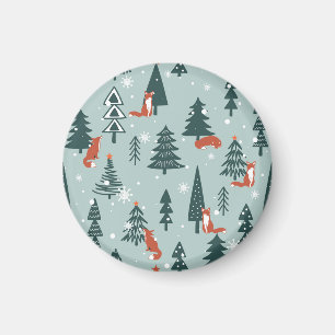 Vossen, spar-bomen, winter, kleurrijk patroon magneet