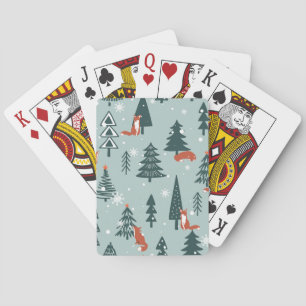 Vossen, spar-bomen, winter, kleurrijk patroon pokerkaarten