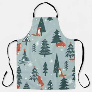 Vossen, spar-bomen, winter, kleurrijk patroon schort