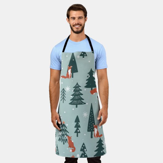 Vossen, spar-bomen, winter, kleurrijk patroon schort (Gedragen)