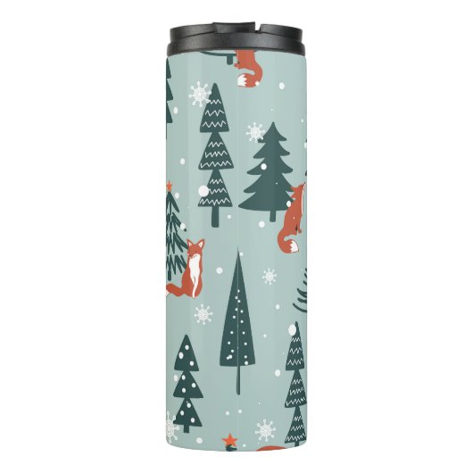Vossen, spar-bomen, winter, kleurrijk patroon thermosbeker (Achterkant)