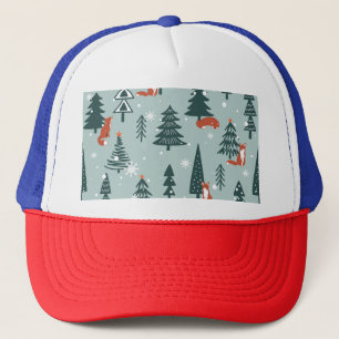 Vossen, spar-bomen, winter, kleurrijk patroon trucker pet