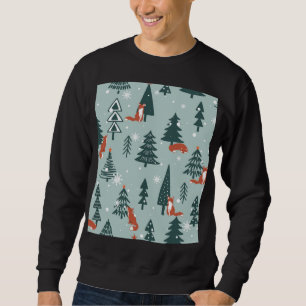 Vossen, spar-bomen, winter, kleurrijk patroon trui