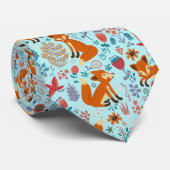 Vossen Vogels & Retro Bloemen Patroon op Bord Groe Stropdas (Opgerold)