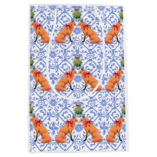 Vossen zoenen onder maretak blauwe chinoiserie medium cadeauzakje