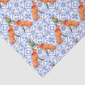 Vossen zoenen onder maretak blauwe chinoiserie tissuepapier (Detail)