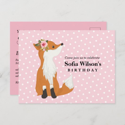 vossenbos, schattig uitnodiging briefkaart (Voorkant / Achterkant)