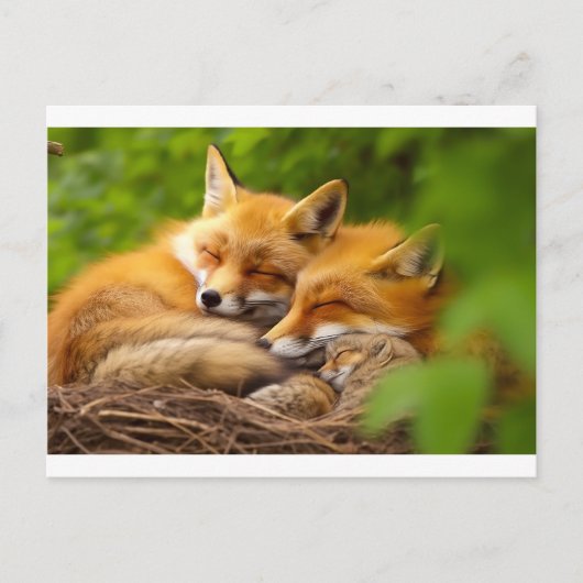 Vossenfamilie in het wild briefkaart (Voorkant)