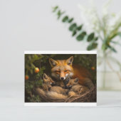 Vossenfamilie in het wild briefkaart (Staand voorkant)