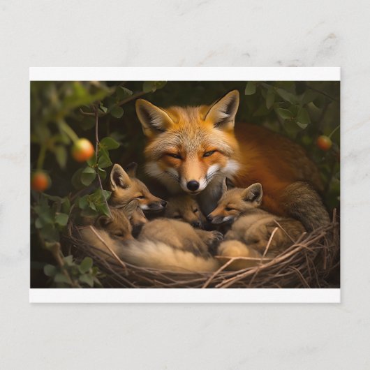 Vossenfamilie in het wild briefkaart (Voorkant)