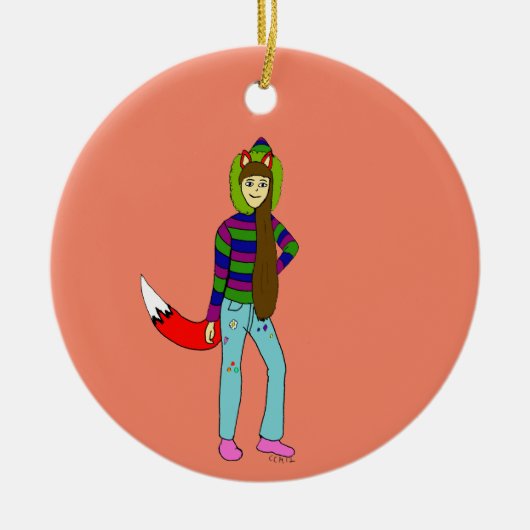 vossenmeisje keramisch ornament (Voorkant)