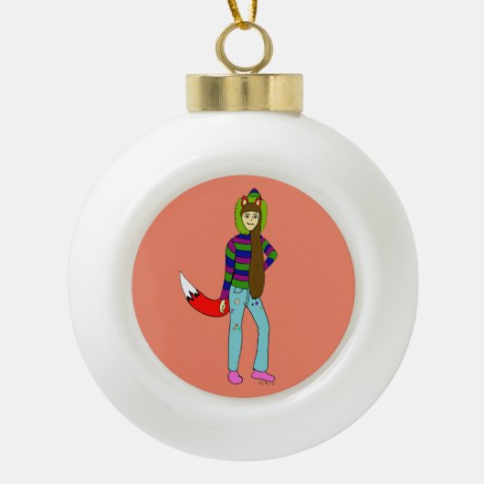 vossenmeisje keramische bal ornament (Voorkant)