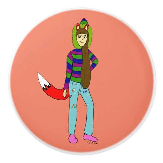 vossenmeisje keramische knop (Voorkant)