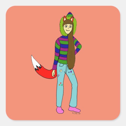 vossenmeisje vierkante sticker (Voorkant)