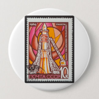 Vostok Spacecraft op Launchpad USSR Stamp 1969 Ronde Button 4,0 Cm
